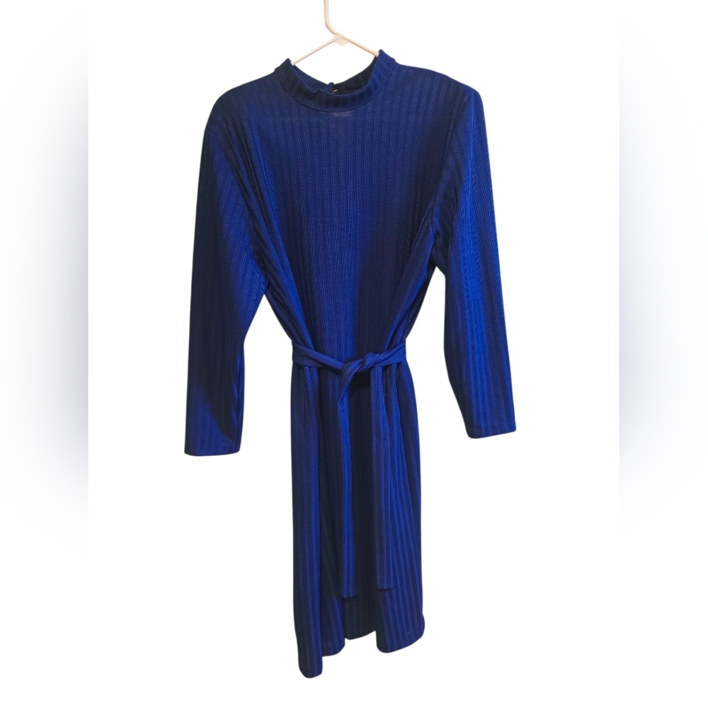 Vintage Anthony Richards Royal Blue Ribbed Knit Midi Dress Made in USA Size 12